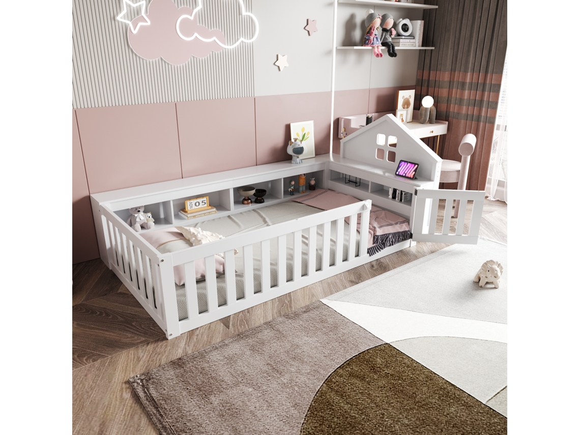 Cama Infantil 90x200 Dossel Janela Grades Segurança Madeira Maciça