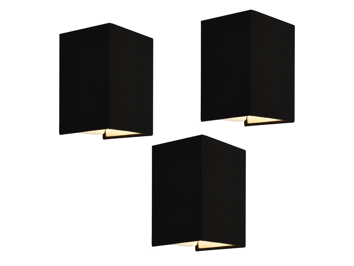 Conjunto de 3 candeeiros de parede modernos Schwerin 1x E27 60 W tecido de linho 20 x 16 x 13 cm - Preto LUX.PRO