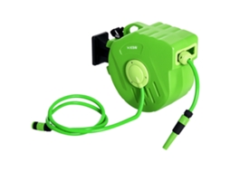 Carretel De Mangueira Automático De Parede Com Giro De 180°, Mangueira De 20 + 2 M Com Bico Pulverizador, Suporte De Parede Integrado, Verde.