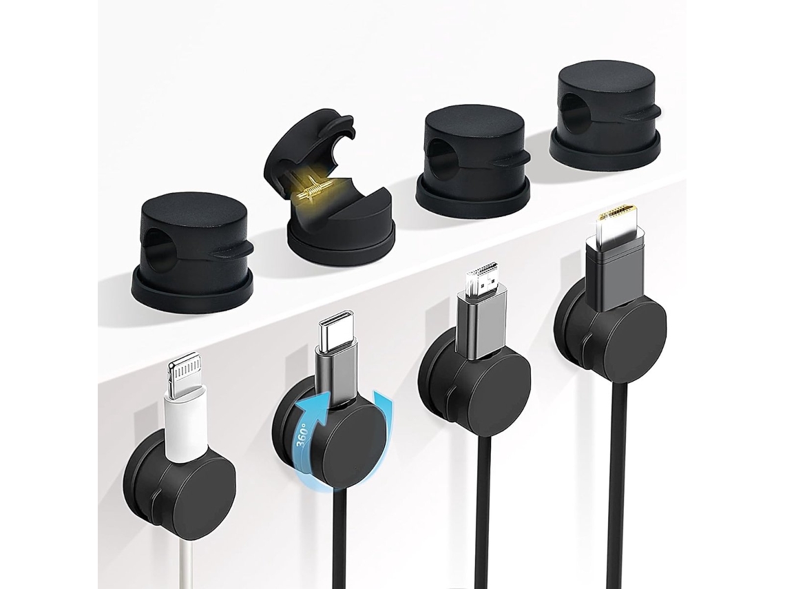Conjunto de 10 Clipes Cabo Giratórios 360° com Mola, Organizador Cabos Mesa, Suporte Autoadesivo para Carregamento Mesa Cabeceira AQUAFORGE