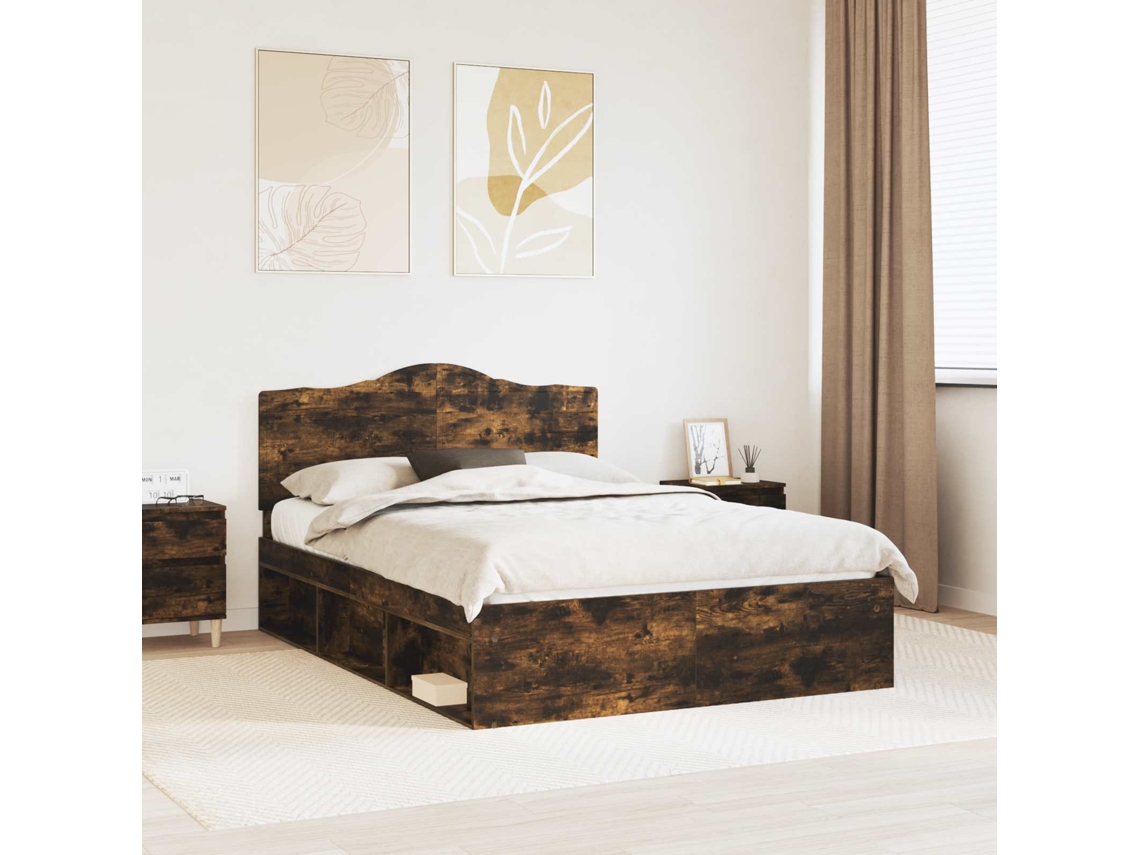 Vidaxl Estrutura Da Cama Com Cabeceira Carvalho Defumado 140 X 200 Cm