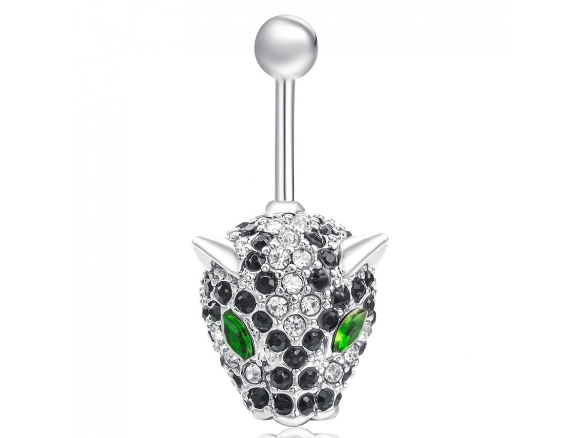 Anel De Umbigo Com Zircão E Aço Inoxidável Design Cabeça De Leopardo