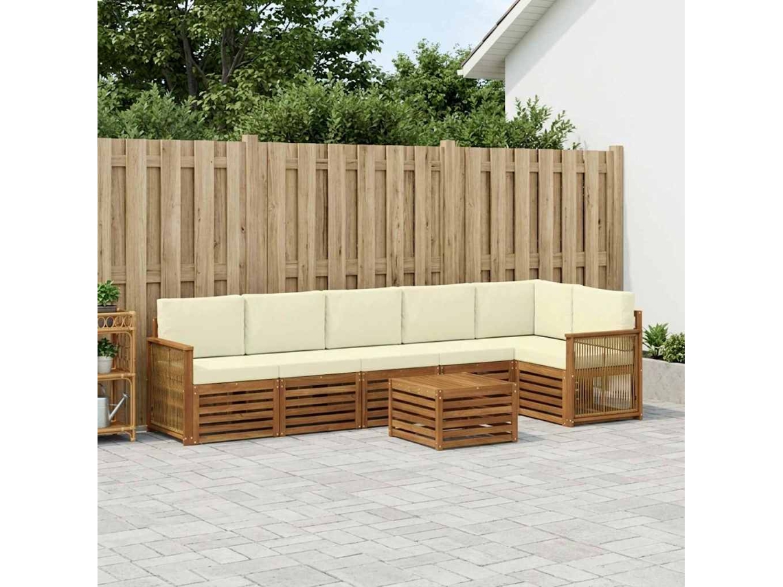 Vidaxl Conjunto De Sofás Para Exterior 6 Unid. Natural E Creme
