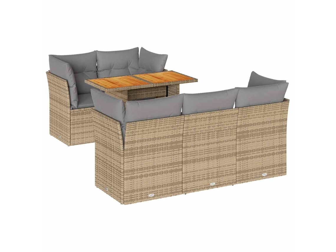 Conjunto de 6 Sofás P/ Jardim com Almofadões Vime Pe Bege MAISON EXCLUSIVE (80x200 cm)