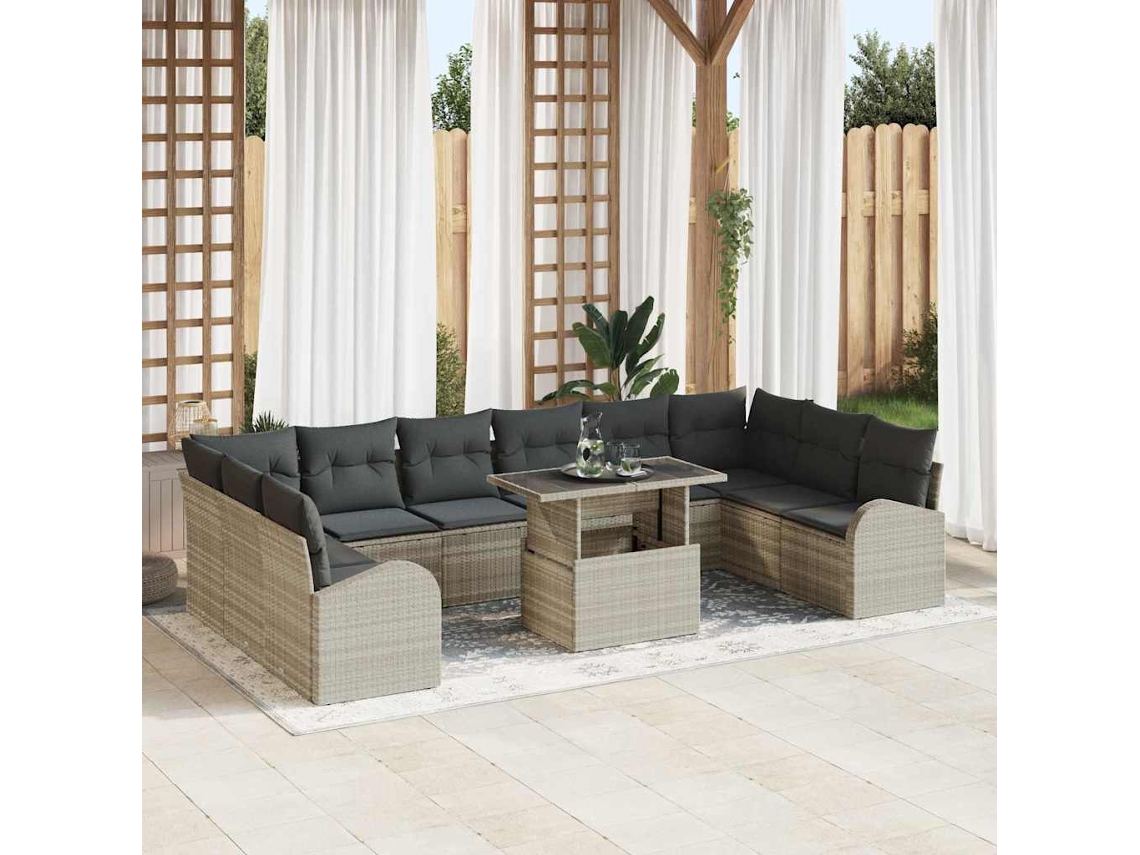 Vidaxl Conjunto De Sofá De Jardim 11 Pcs Cinzento-claro