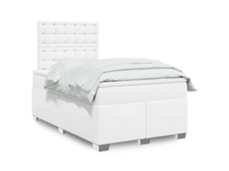 Vidaxl Cama Com Molas/colchão 120x200 Cm Couro Artificial Branco