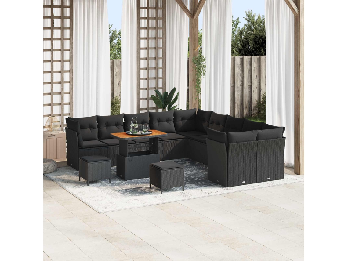 Vidaxl Conjunto de Sofá de Jardim 13 Pcs Preto Vime Pe