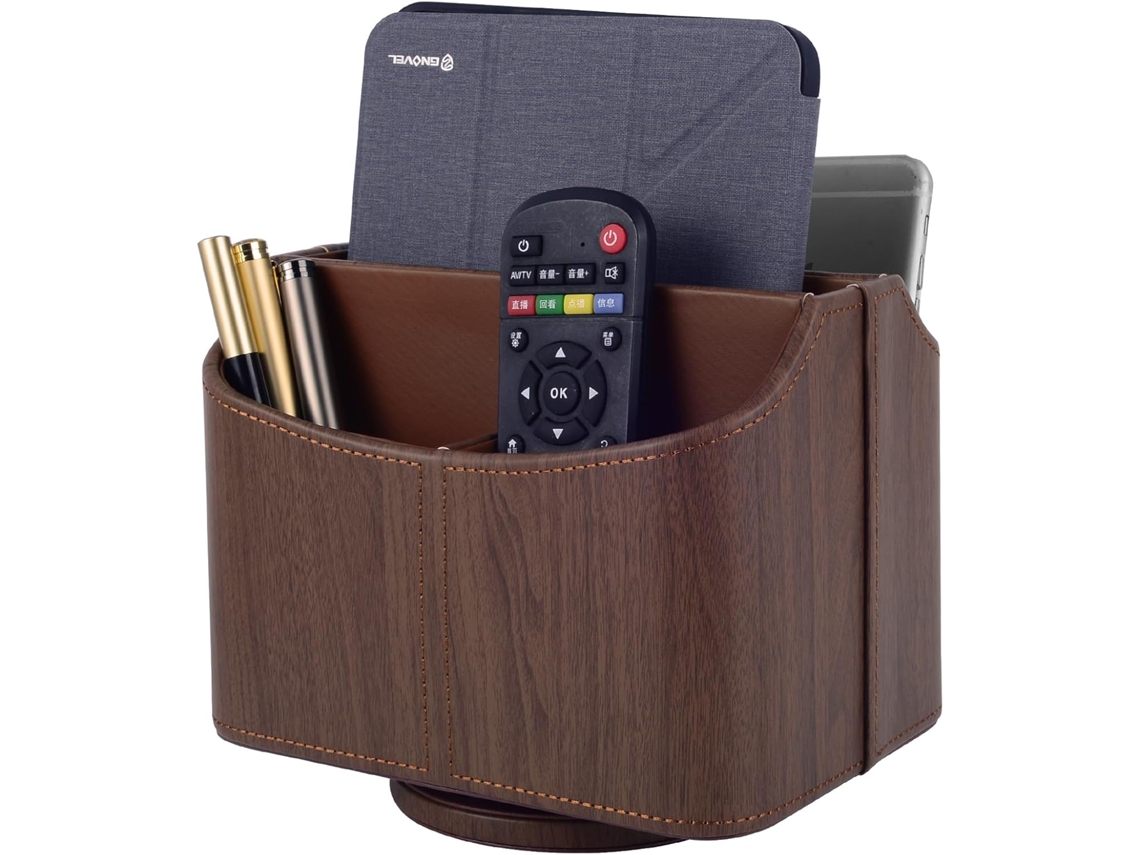 Organizador de mesa multifuncional em couro sintético com rotação de 360° para controle remoto (pacote com 5, Slowmoose) (café escuro)