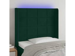 Vidaxl Cabeceira Cama C/ Luzes Led Veludo 93x16x118/128cm Verde-escuro