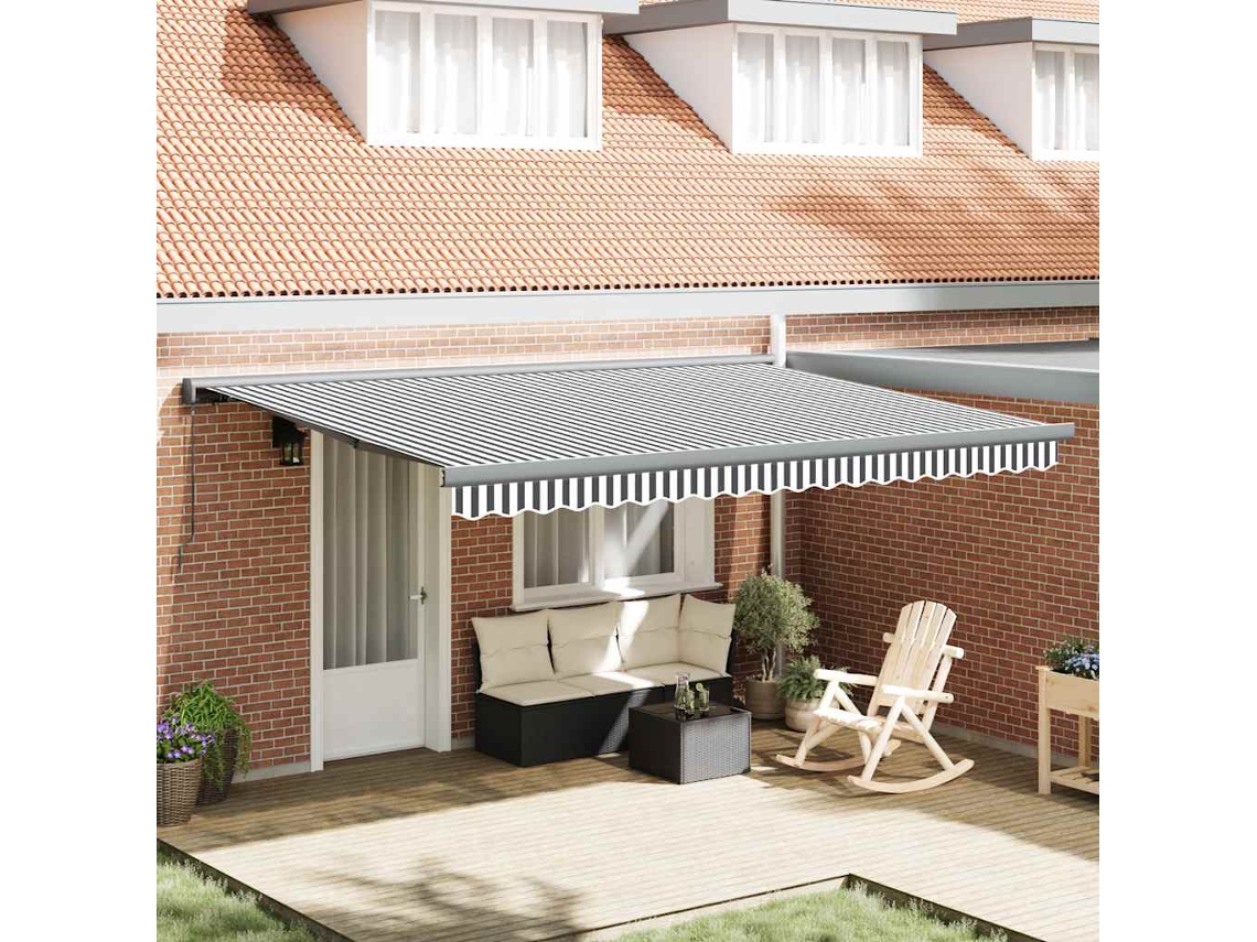 Vidaxl Toldo Retrátil 4,5x3 M Tecido E Alumínio Antracite E Branco