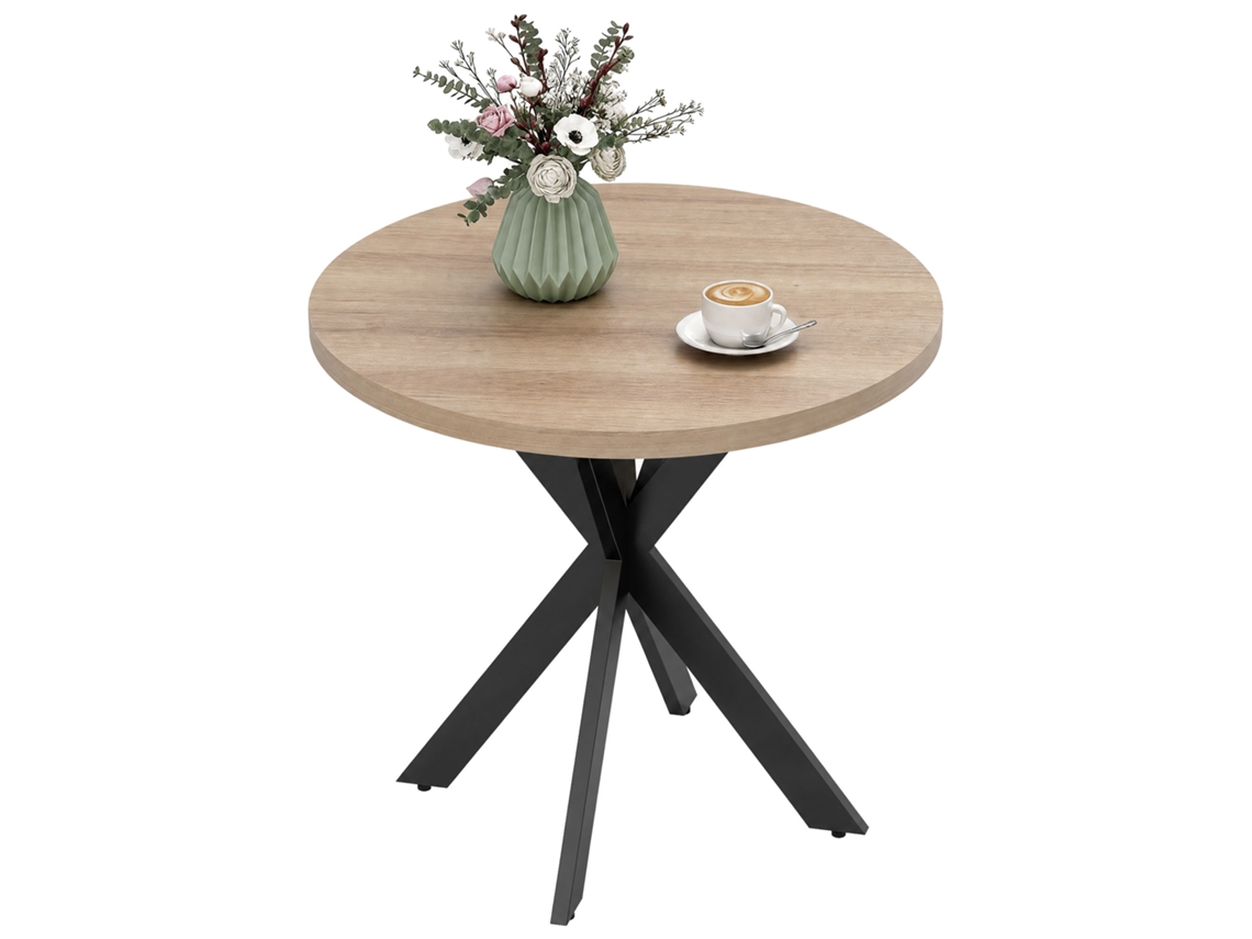 Mesa De Jantar Redonda De 75 X 75 Cm Para 2 A 4 Pessoas, Estilo Moderno, Com Base Em Formato De Aranha, Na Cor Marrom.