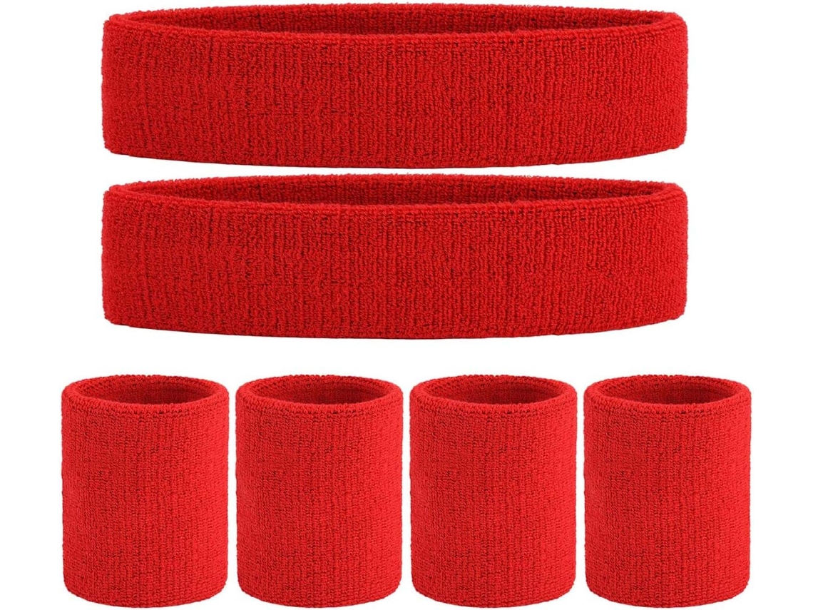 Conjunto De Faixas De Suor, 6 Peças Faixa Para A Cabeça E Punho Em Tecido Terry, Absorvente De Suor