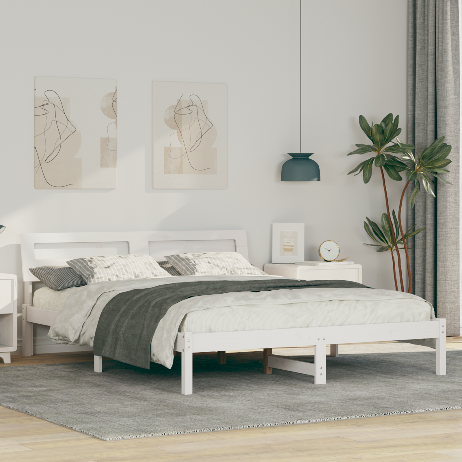 Conjunto 1 Estrado De Cama Plataforma Vidaxl Branco Madeira De Pinho Maciça (140 X 200 Cm)
