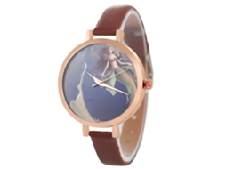 Relógio de Pulso Feminino de Liga Analógico Quartz com Pulseira de Couro Design Casual Café