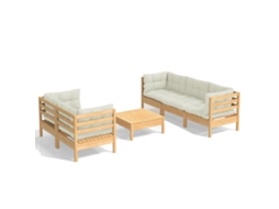 Conjunto de 6 Lounge de Jardim com Almofadões Cor Creme Pinho MAISON EXCLUSIVE