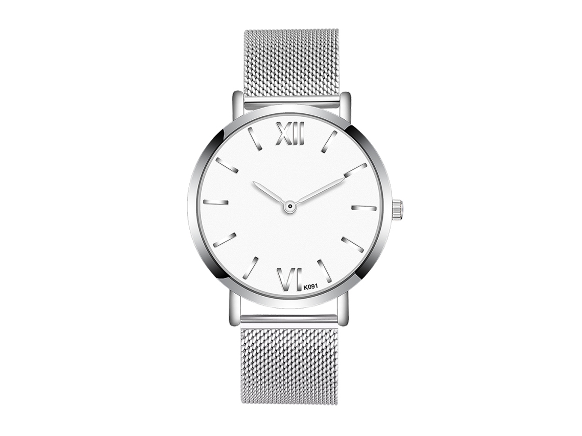 Relógio Masculino de Quartzo com Pulseira de Malha Prata Zhoulianfa