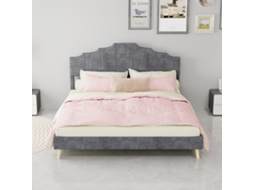 Cama Estofada Moderna 160x200 Cm Cinza Com Cabeceira Macia, Base Baixa Multifuncional E Design Contemporâneo