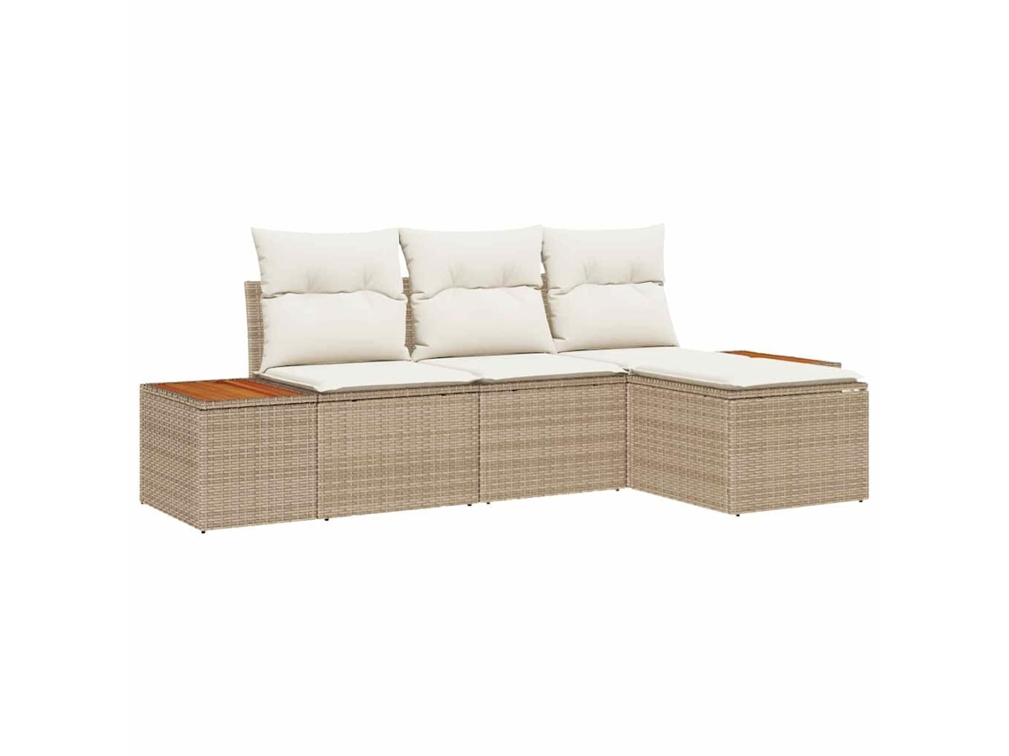 Conjunto 4 Conjunto De Sofás Para Exterior Vidaxl Bege Vime Pe (239 X 117 X 85 Cm)