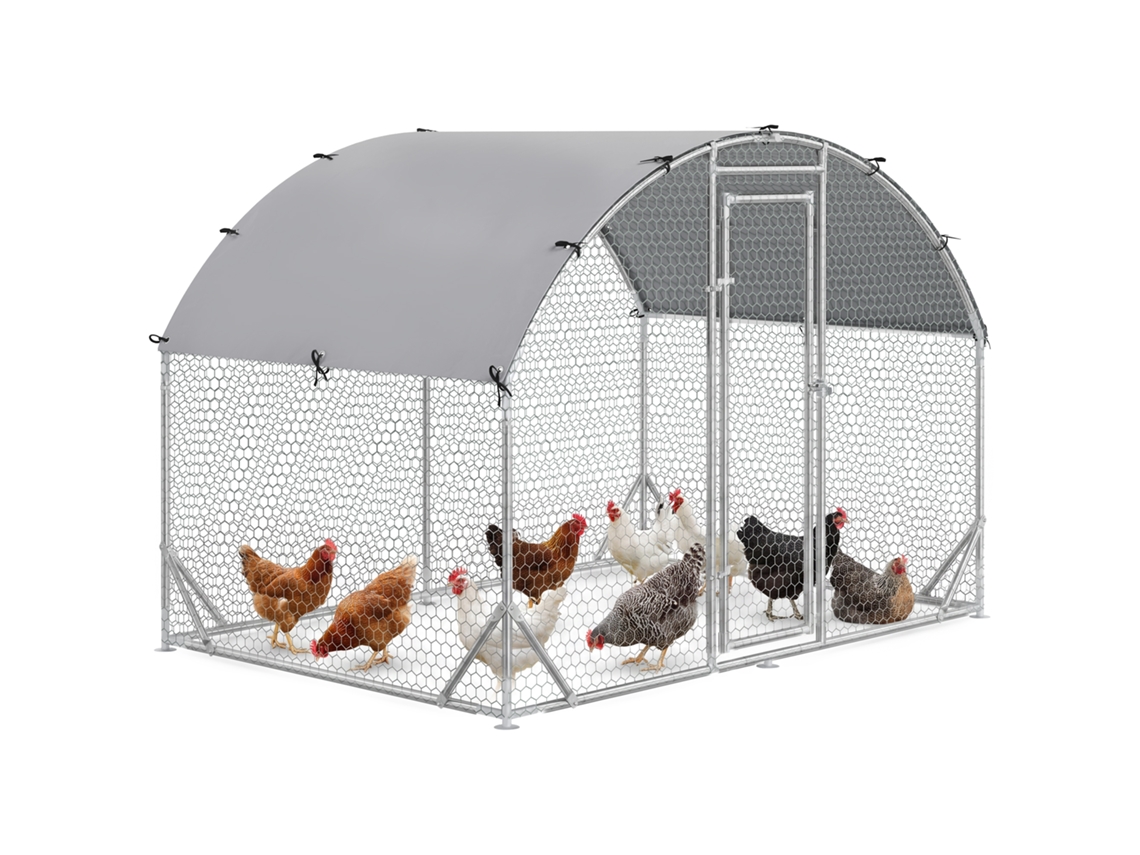 Galinheiro Para Exterior Para 4-6 De Aço Galvanizado Com Teto De Tecido Oxford 2,8x1,90x1,97 M Prata