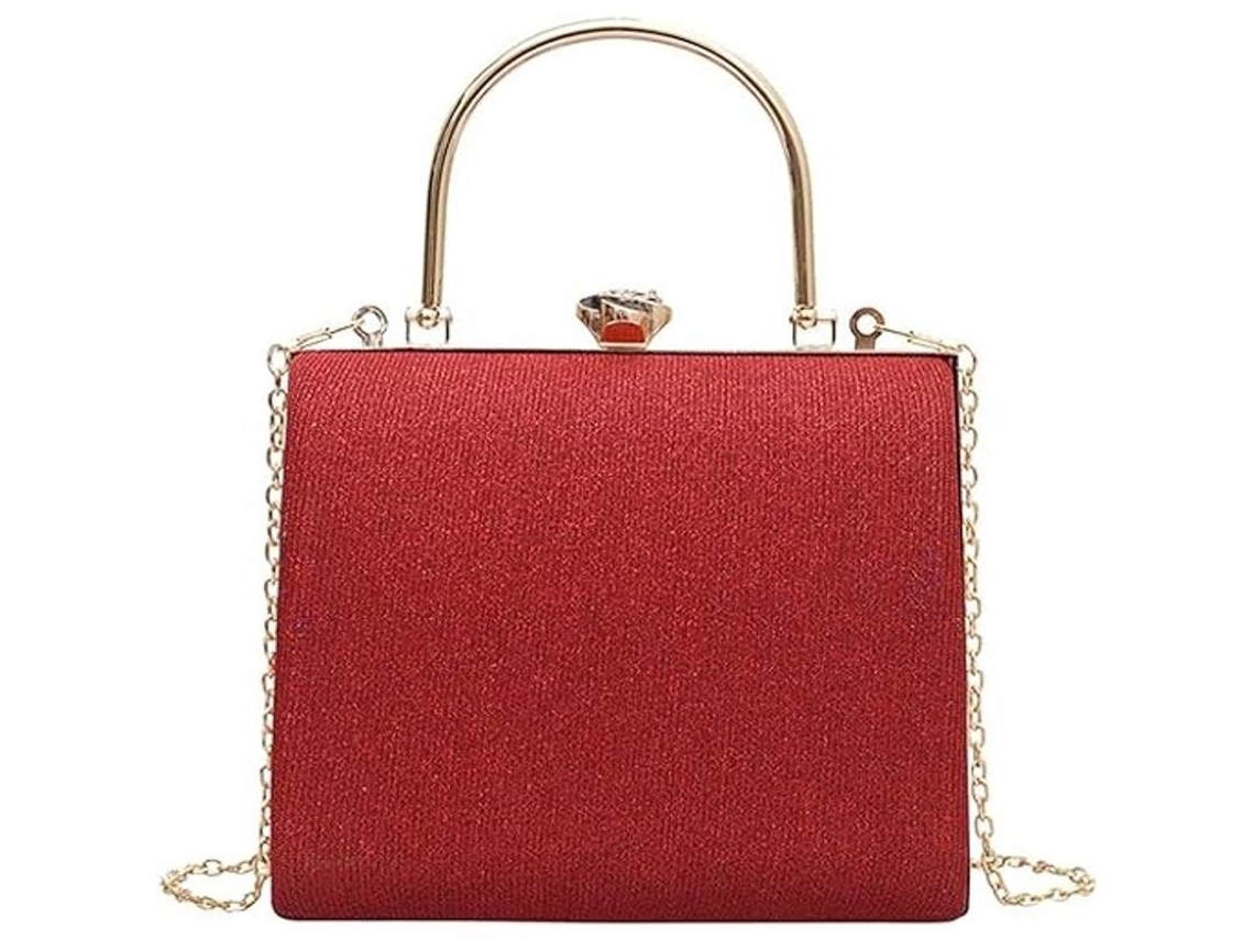 Bolsa de Mão de Noite com Asa Superior, Cadeia Dourada, Clutch, Vermelha | S/MARCA