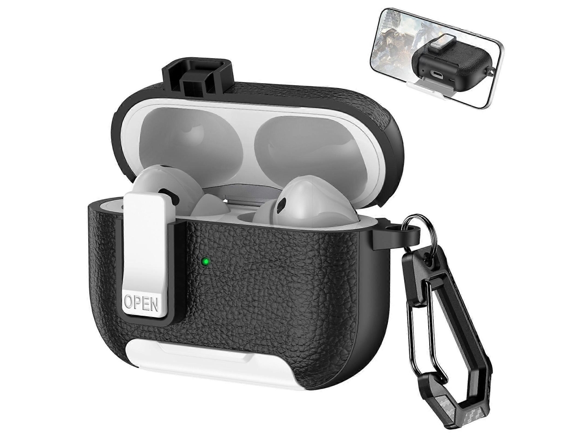 Capa Para Fones De Ouvido Sem Fio Airpods Pro 2 Com Textura De Couro, Com Gancho E Suporte.