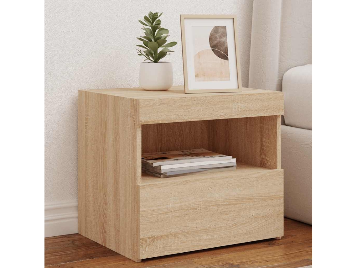 Vidaxl Mesa De Cabeceira Com Luzes Led 50x40x45 Cm Carvalho Sonoma