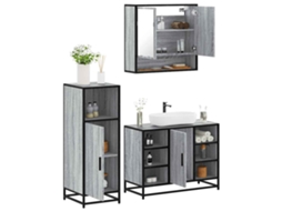 Vidaxl 3 Pcs Conjunto Móveis Casa De Banho Madeira Proc. Cinza Sonoma