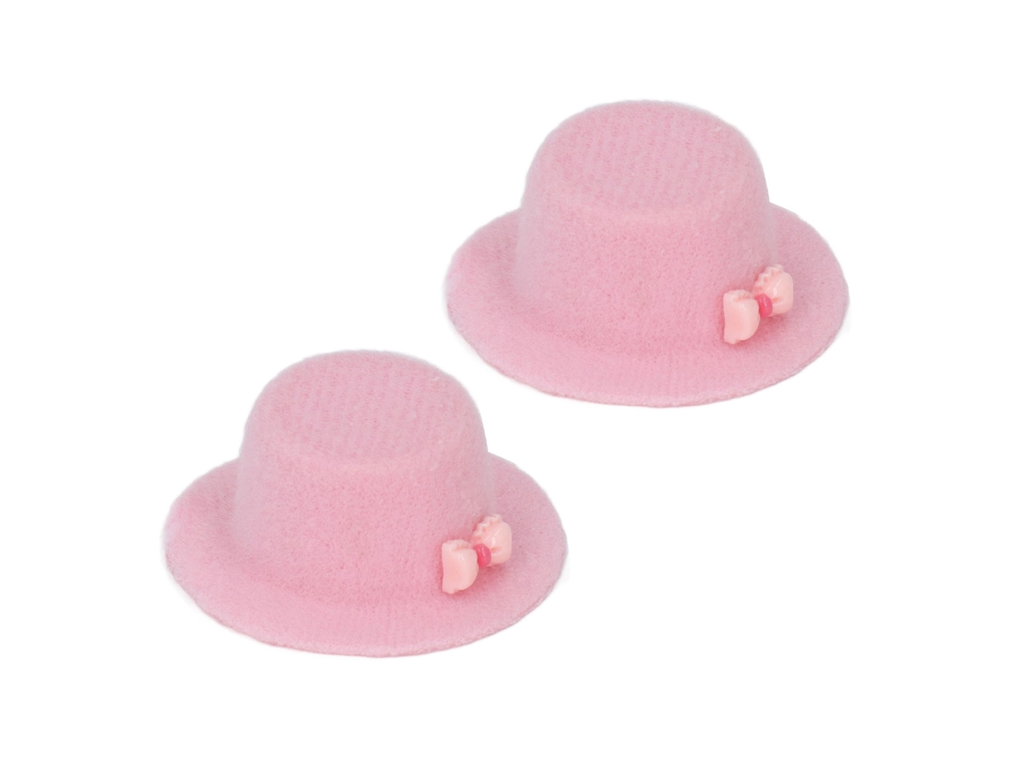 Primerox 2pcs Chapéu de Festa Miniatura 1/12 com Laço para Casinha de Bonecas Acessório Pink
