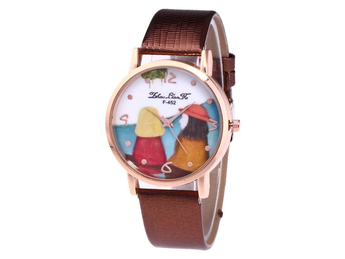 Relógio de Pulso Zhoulianfa Feminino de Quartzo com Pulseira de Couro Pu Café Casual