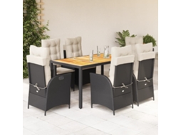 Vidaxl 7 Pcs Conjunto De Jantar P/ Jardim C/ Almofadões Vime Pe Preto