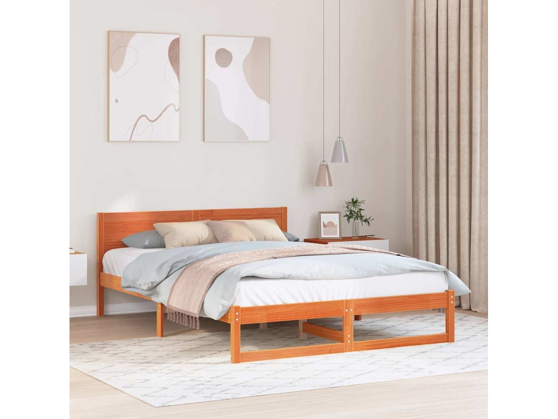 Vidaxl Estrutura da Cama com Cabeceira Marrom Cera 140 X 200 Cm