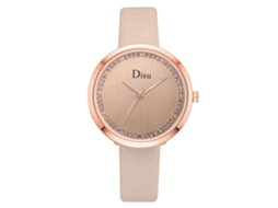 Relógio de Pulso Feminino Simples de Quartzo com Pulseira de Couro Pu Bege