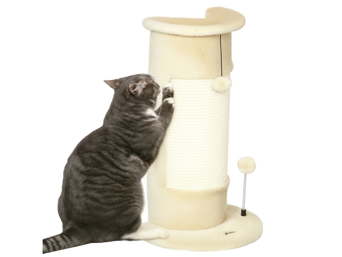 Arranhador com Brinquedos, Incluindo 2 Bolas. Macio Macio, 34 Cm X 25,5 Cm X 58 Cm, Branco Creme Ge