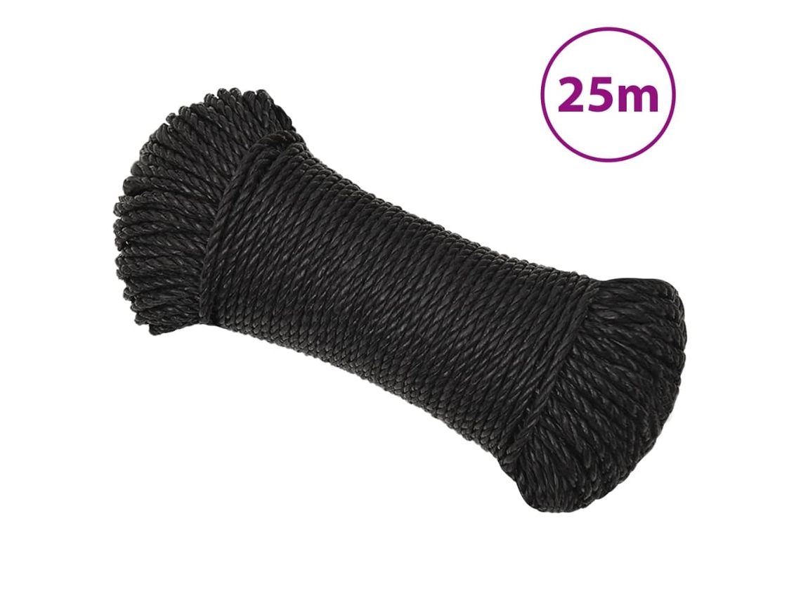Vidaxl Corda De Trabalho 6 Mm 25 M Poliéster Preto