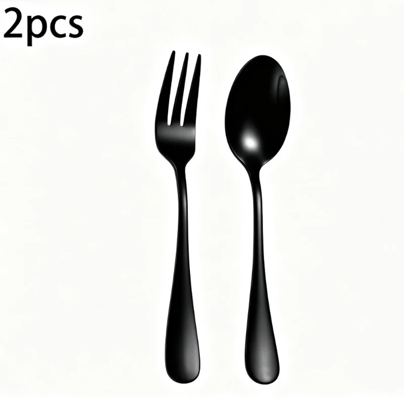 Conjunto De 4 Colheres E Garfos Em Aço Inoxidável (duas Pretas), Simples E Elegante, Essencial Para Restaurantes E Hotéis.