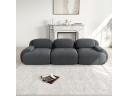 Sofá 3 Lugares Veludo Premium, Modular, Antiderrapante, Braços Ergonômicos, Estofamento Elástico, Cinza.