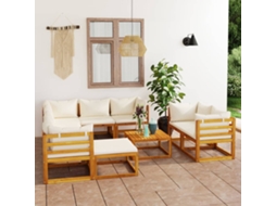 Vidaxl 10 Pcs Conjunto Lounge Jardim C/ Almofadões Acácia Maciça Creme