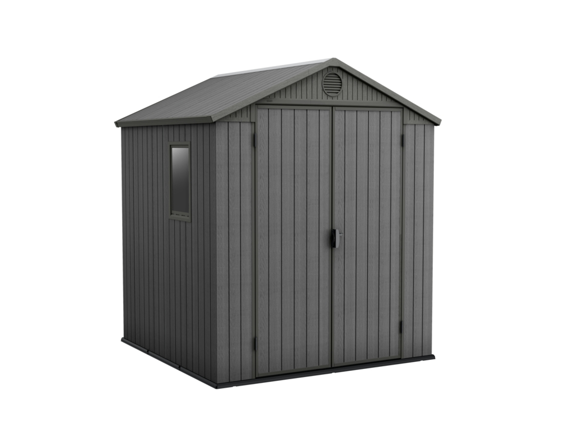 KETER Abrigo jardim DARWIN 6x6 abrigo de armazenamento exterior organização resina de alta resistência EVOTECH textura madeira 190x183x221 WxDxH cm