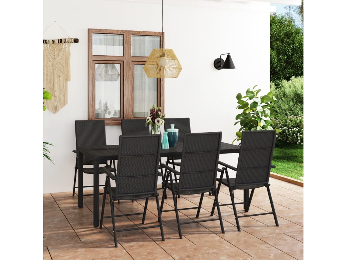 Vidaxl 7 Pcs Conjunto De Jantar Para Jardim Preto