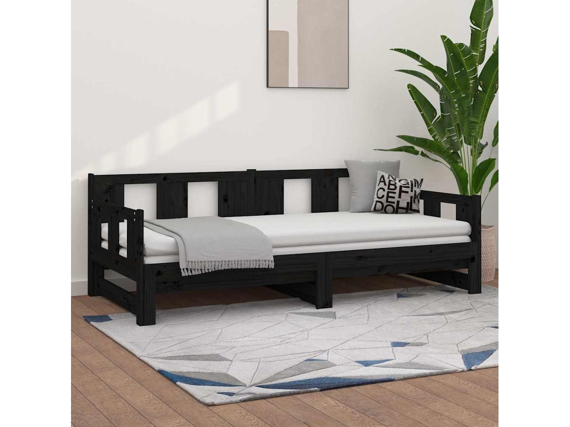 Vidaxl Sofá-cama De Puxar Pinho Maciço Preto 2x(80x200) Cm