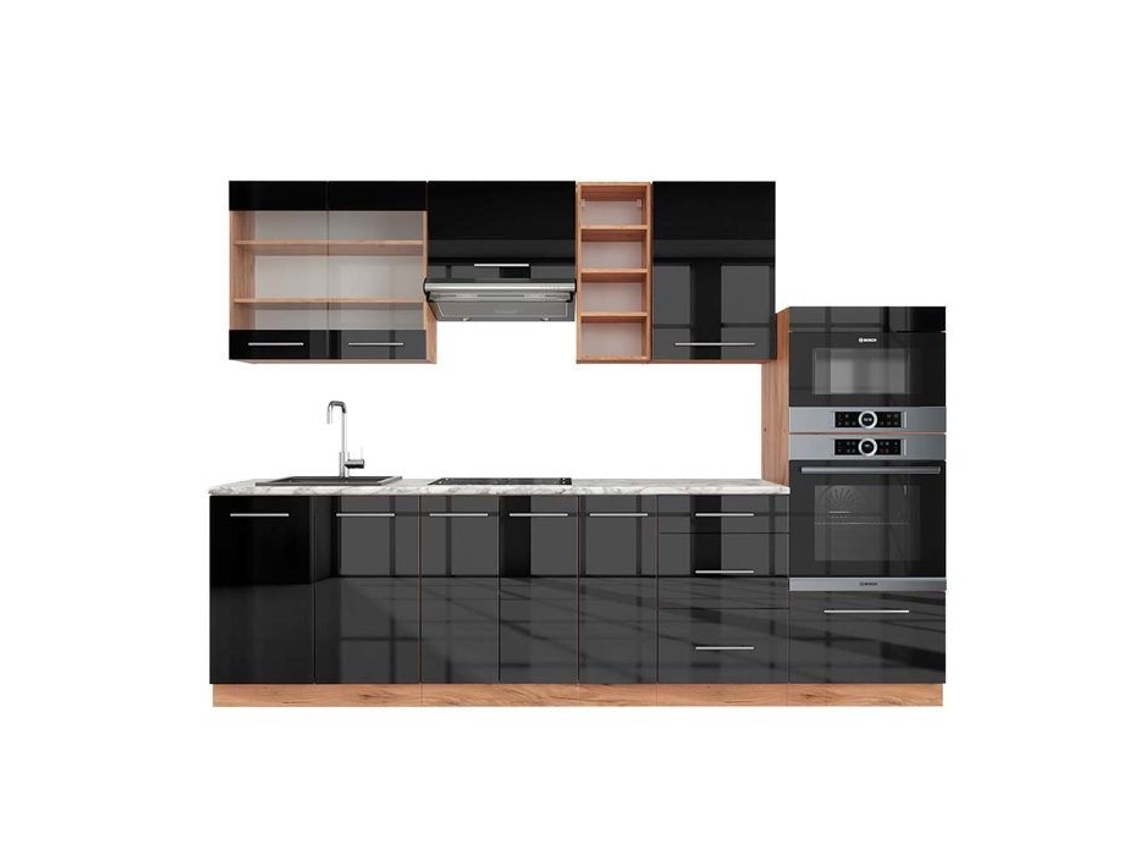 Cozinha Fame-Line, 140 cm, Mármore PT, Antracite-ouro/branco, Vicco