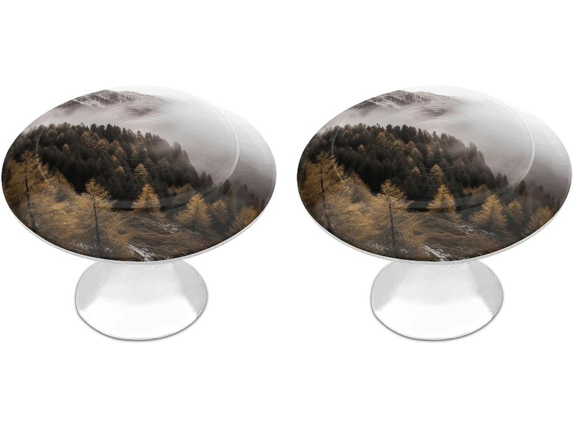 Conjunto De 2 Puxadores Aço Inoxidável Para Armários Cozinha, Com Paisagem Personalizada De Árvores E Montanhas Envoltas