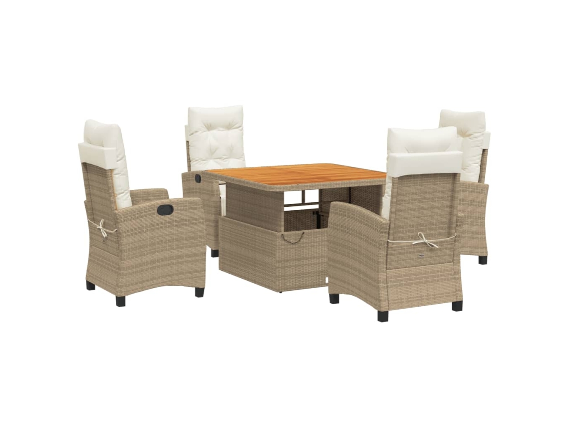 Conjunto de 5 Jantar para Jardim com Almofadões Vime Pe Bege MAISON EXCLUSIVE