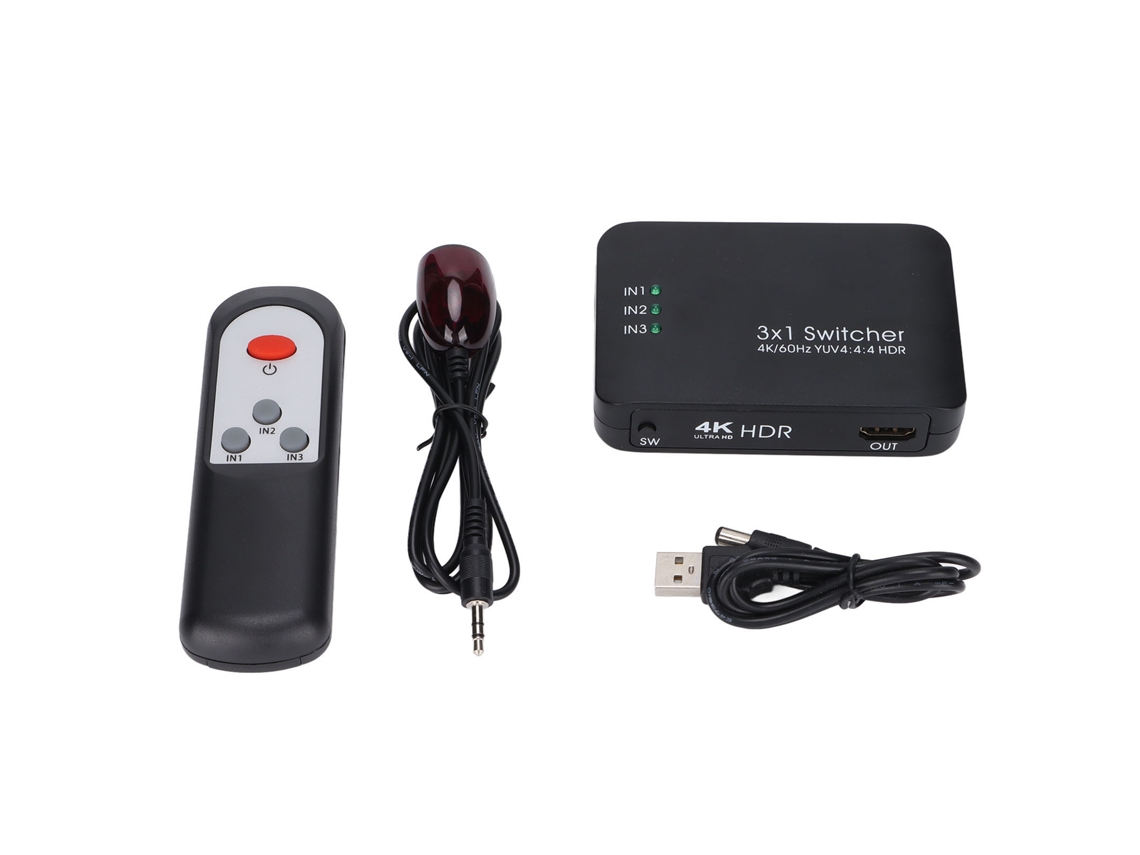 Switch de interface multimídia HDMI 4 portas 2.0 com controle remoto para PS4 e TV CHABERLU