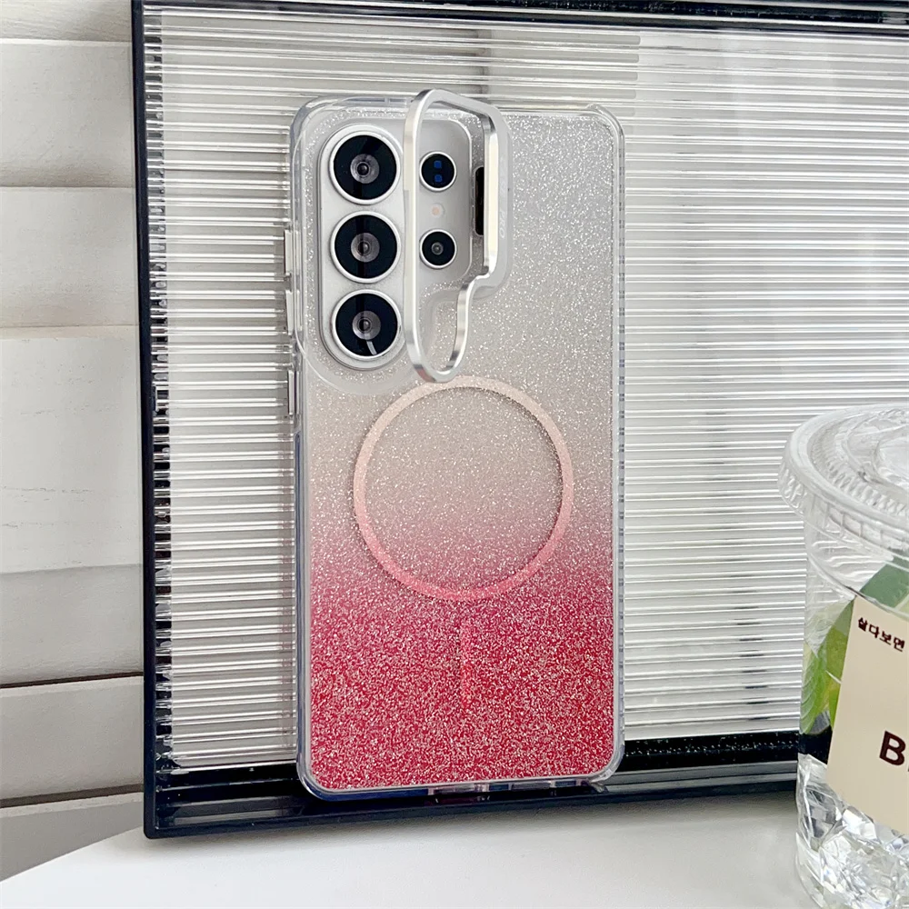 Capa Protetora Transparente Com Glitter E Magnética Magsafe Para Samsung (galaxy S24, Vermelha)
