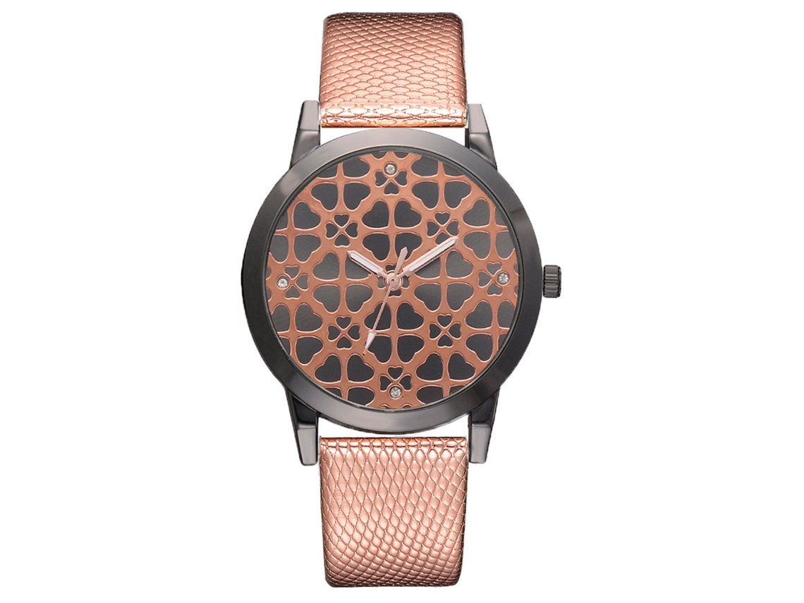 Relógio de Pulso Feminino de Quartzo com Pulseira Pu e Strass Ouro Rosê