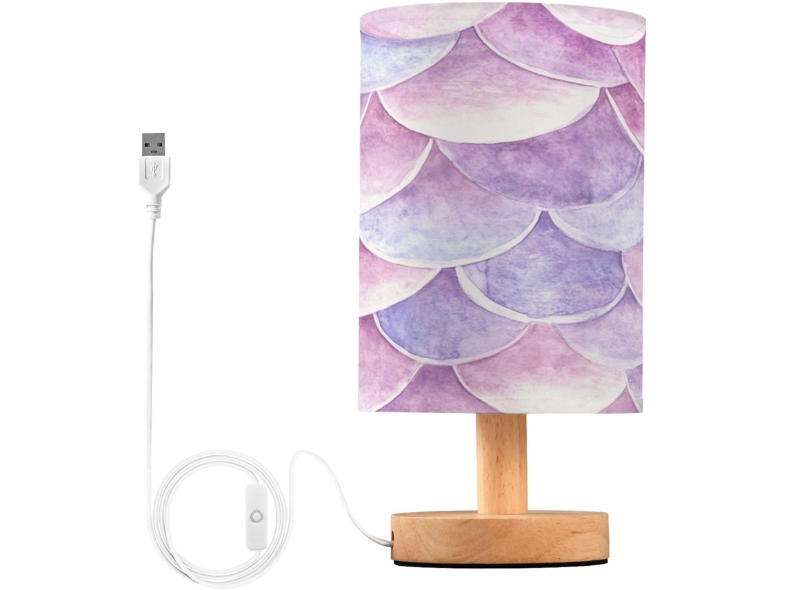 Luminária De Cabeceira Pequena Skyshu Com Estampa Escamas Sereia, Luminária De Mesa Led Usb, Luminária De Cabeceira Com