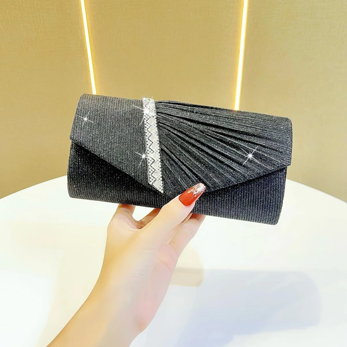 (741-preto) Bolsa De Festa Feminina De Luxo Com Diamantes Brilhantes - Clutch Para Festas