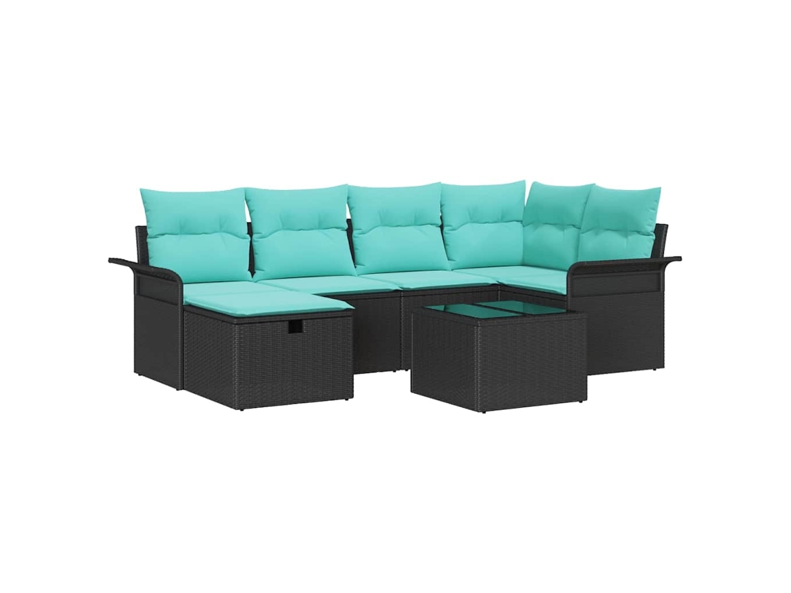 Maison Exclusive - Conjunto De Sofá De Jardim 7 Pcs Preto E Turquesa Vime Pe