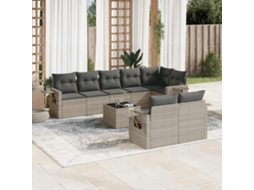 Vidaxl 9 Pcs Conj. Sofás Jardim Com Almofadões Vime Pe Cinzento-claro